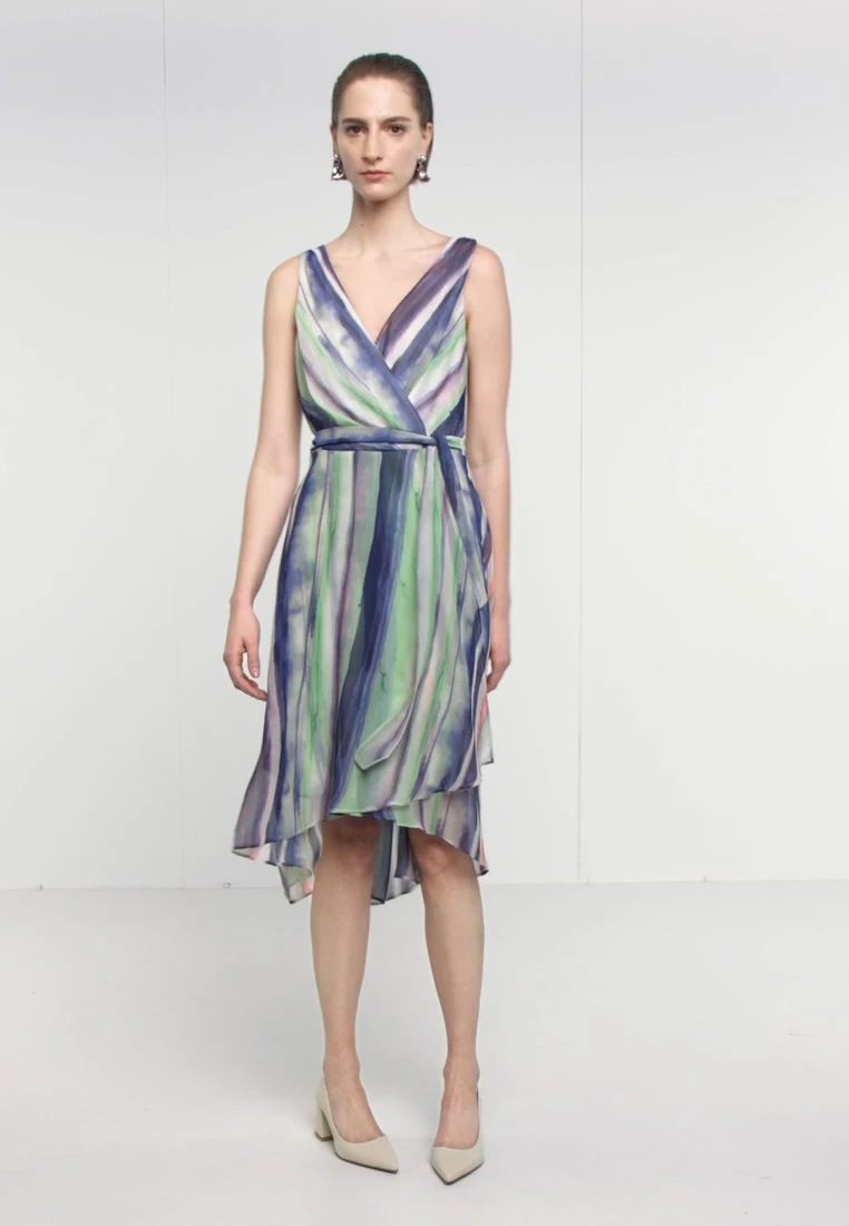 DKNY DOUBLE V FAUX WRAP WITH BELT - Cocktailkleid/festliches Kleid - Painted Skies/ivory/sunkist Coral Multi – Bild 2