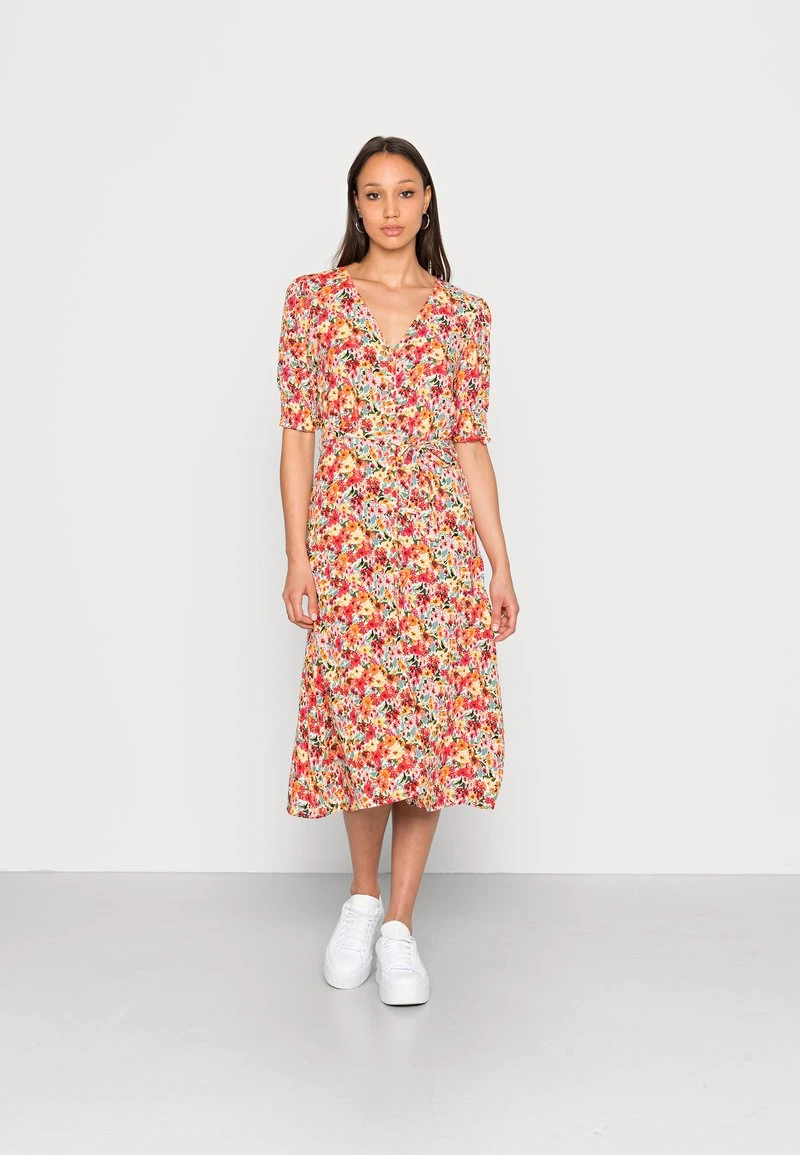 ONLY ONLFREDERIKKE V NECK BELT DRESS - Blusenkleid - Cloud Dancer/pink