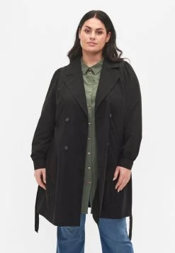 Zizzi WITH BELT AND POCKETS - Trenchcoat - Black