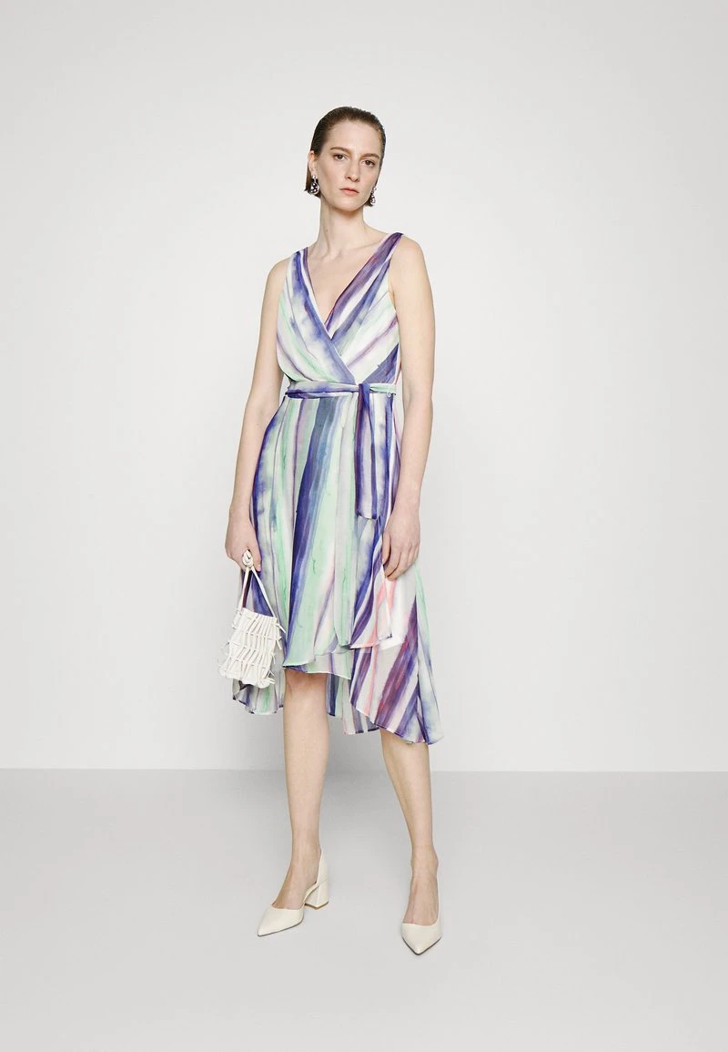 DKNY DOUBLE V FAUX WRAP WITH BELT - Cocktailkleid/festliches Kleid - Painted Skies/ivory/sunkist Coral Multi – Bild 3