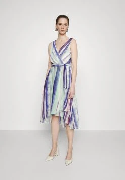 DKNY DOUBLE V FAUX WRAP WITH BELT - Cocktailkleid/festliches Kleid - Painted Skies/ivory/sunkist Coral Multi