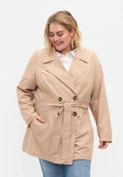 Zizzi WITH BELT AND POCKETS - Kurzmantel - Beige