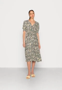 ONLY ONLFREDERIKKE V NECK BELT DRESS - Blusenkleid - Cloud Dancer/yellow Mix