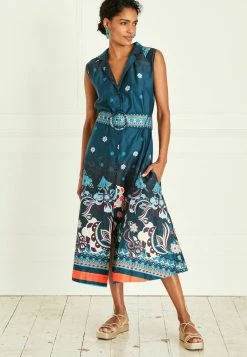 Next TIE BELT SLEEVELESS STANDARD - Blusenkleid - Navy Blue Border Print